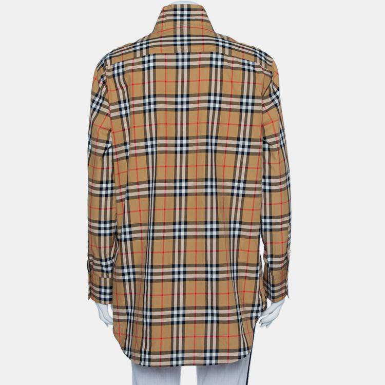 Pre Owned Burberry Beige Vintage Checkered Cotton High Neck Shirt M