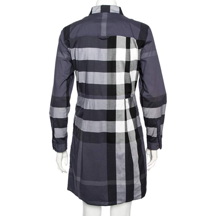 مملوكة مسبقًا Burberry Brit Blue Checkered Cotton Peggie Shirt Dress M