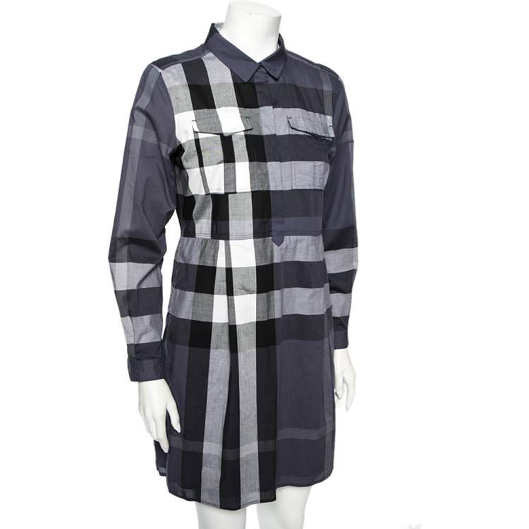 مملوكة مسبقًا Burberry Brit Blue Checkered Cotton Peggie Shirt Dress M