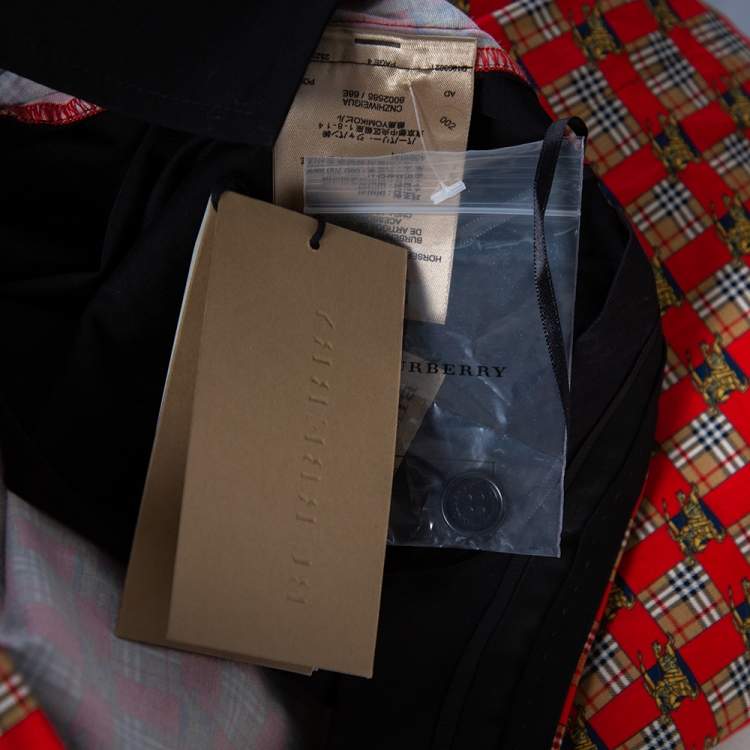 Pre Owned Burberry Bright Red Cotton Archive Print Pat Hanover Cigarette Pants M