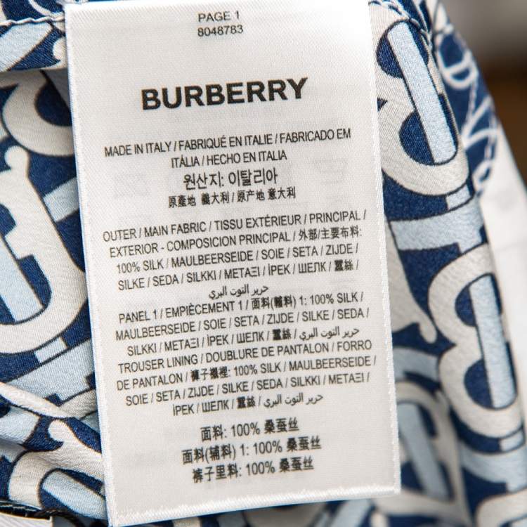 مملوكة مسبقًا Burberry Blue Monogram Printed Silk Shorts S