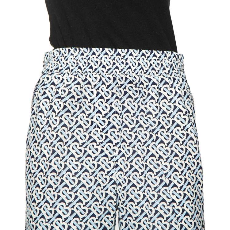 مملوكة مسبقًا Burberry Blue Monogram Printed Silk Shorts S