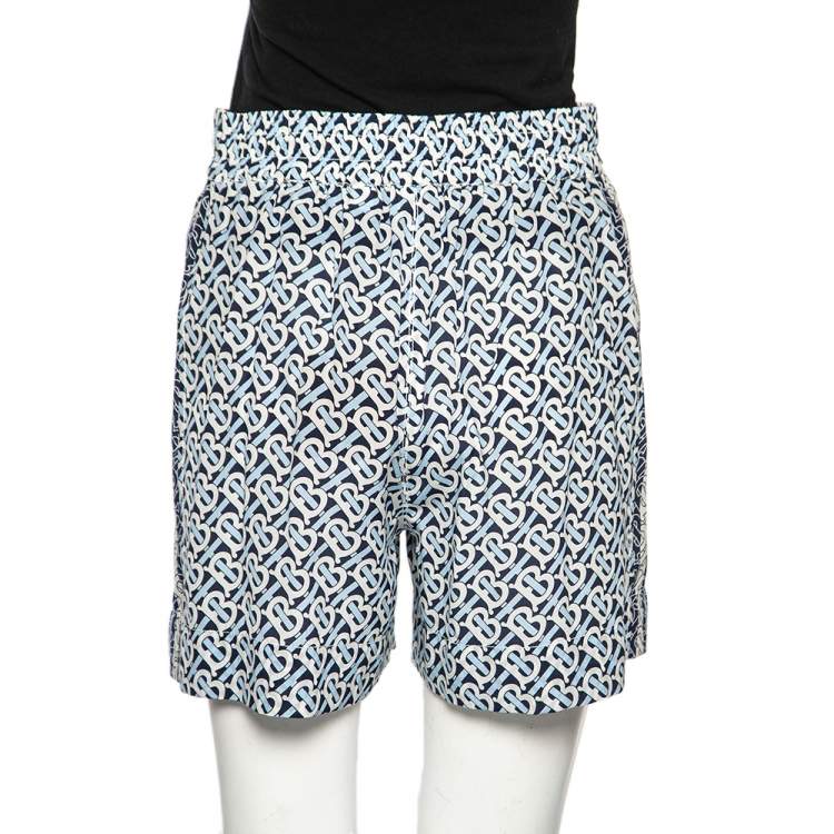 مملوكة مسبقًا Burberry Blue Monogram Printed Silk Shorts S