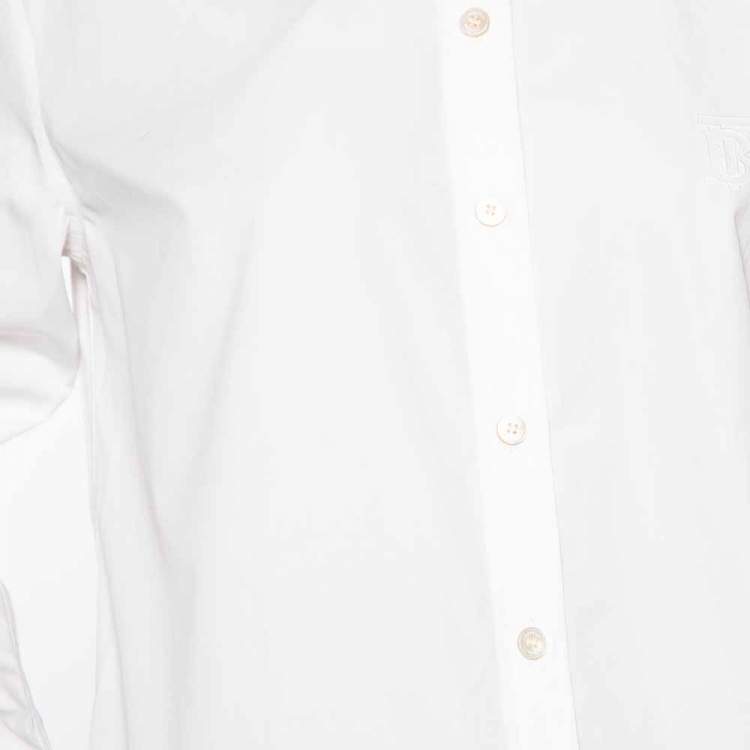 Pre Owned Burberry White Cotton Embroidered Logo Detailed Button Down Shirt XS