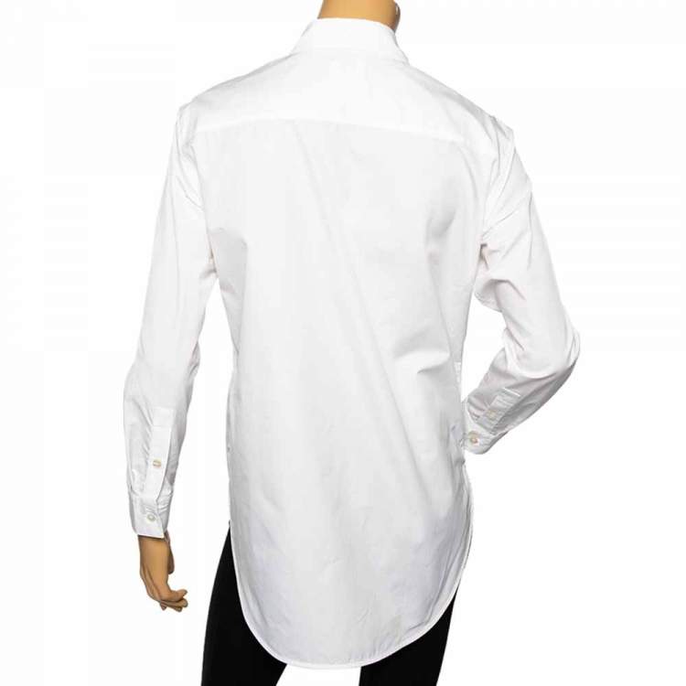 Pre Owned Burberry White Cotton Embroidered Logo Detailed Button Down Shirt XS