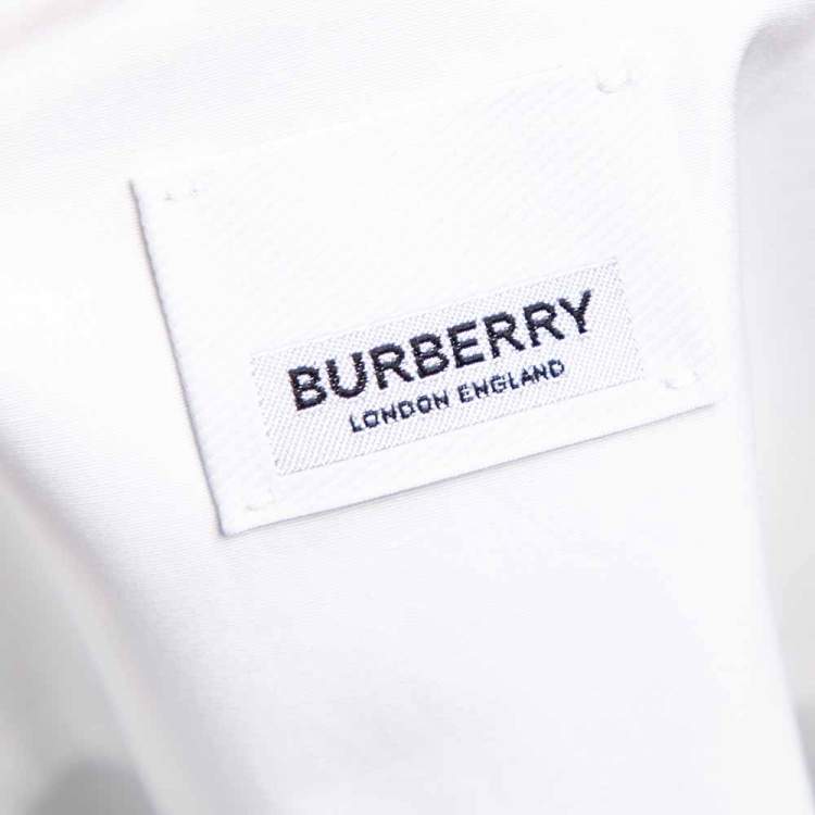 Pre Owned Burberry White Cotton Embroidered Logo Detailed Button Down Shirt XS