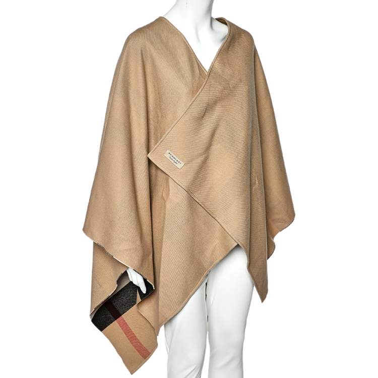 Pre Owned Burberry Beige Checkered Wool Charlotte Poncho (One Size)