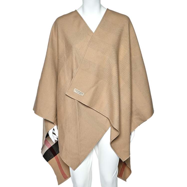 Pre Owned Burberry Beige Checkered Wool Charlotte Poncho (One Size)