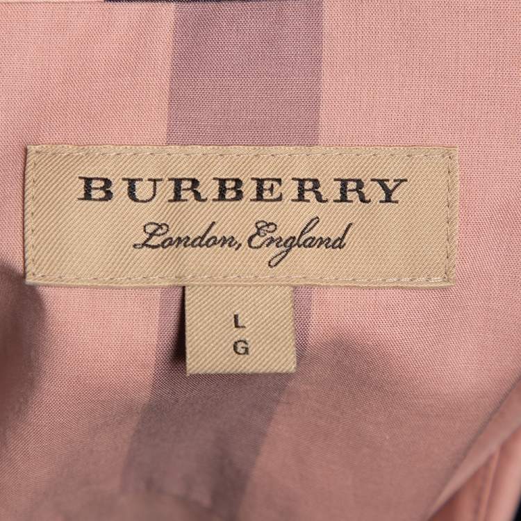 Pre Owned Burberry Pink Checked Cotton Lace Trimmed Button Front Shirt L