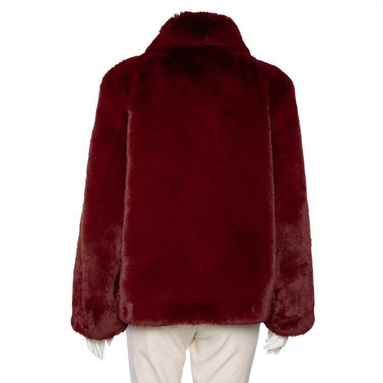 Pre Owned Burberry Red Faux Fur Button Front Jacket M
