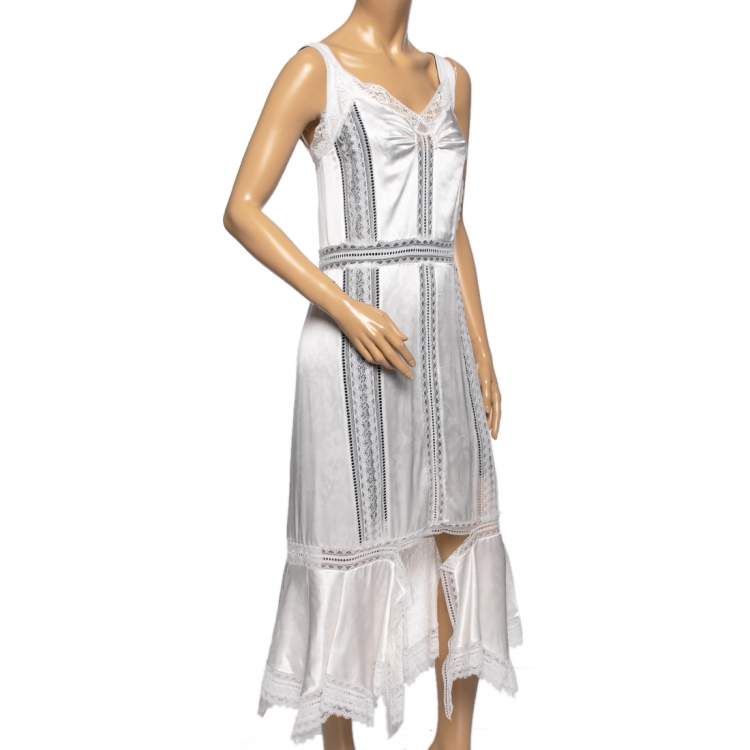 Pre Owned Burberry White Satin & Lace Paneled Slip Dress XS