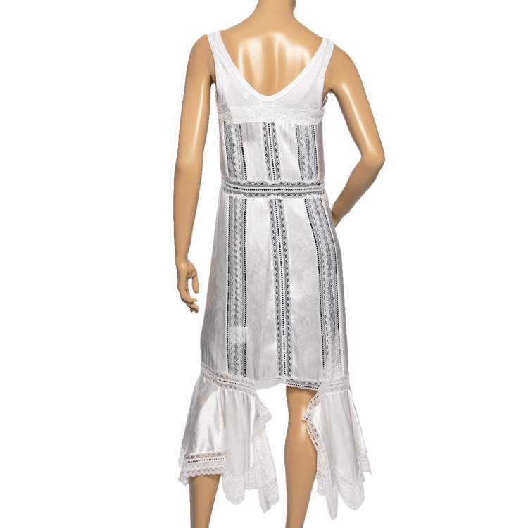 Pre Owned Burberry White Satin & Lace Paneled Slip Dress XS