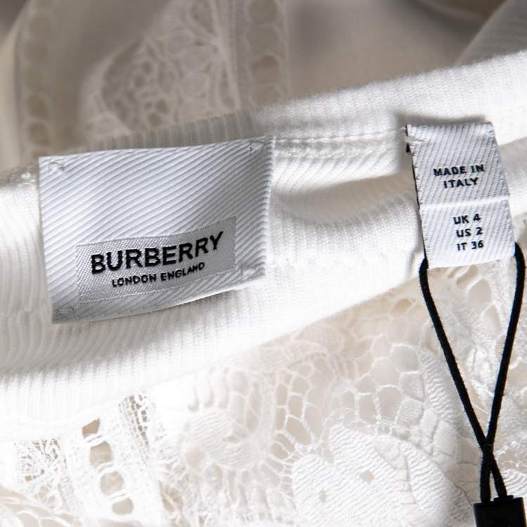 Pre Owned Burberry White Satin & Lace Paneled Slip Dress XS