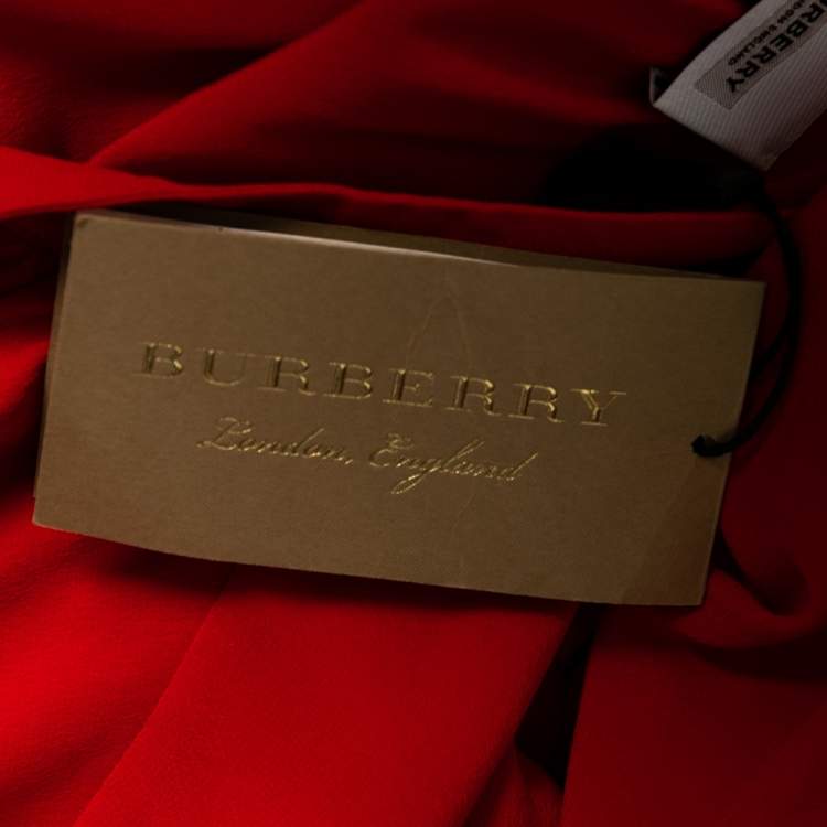 Pre Owned Burberry Red Silk Button Down Maxi Dress M