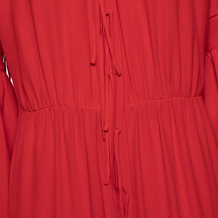 Pre Owned Burberry Red Silk Button Down Maxi Dress M