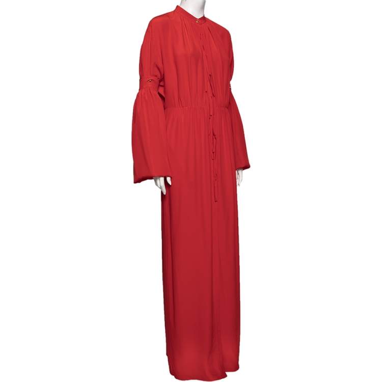 Pre Owned Burberry Red Silk Button Down Maxi Dress M