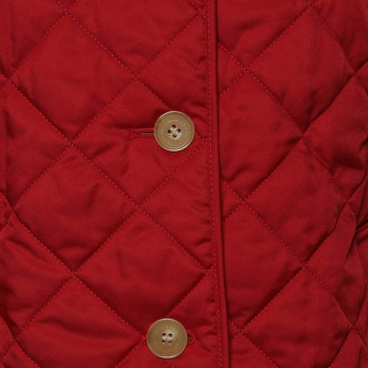 Pre Owned Burberry Red Diamond Quilt Patterned Button Front Jacket L