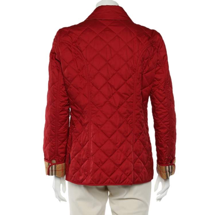 Pre Owned Burberry Red Diamond Quilt Patterned Button Front Jacket L