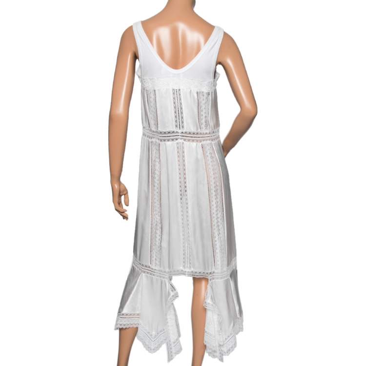 Pre Owned Burberry White Satin Silk & Chantilly Lace Sleeveless Slip Dress S