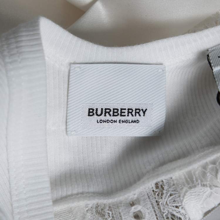 Pre Owned Burberry White Satin Silk & Chantilly Lace Sleeveless Slip Dress S