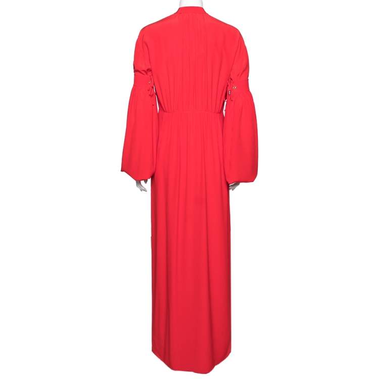 Pre Owned Burberry Red Silk Button Down Maxi Dress S