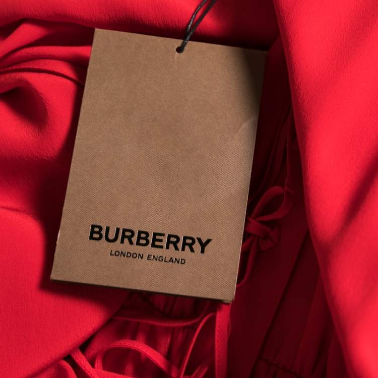 Pre Owned Burberry Red Silk Button Down Maxi Dress S