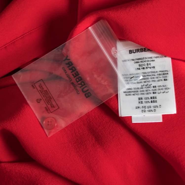 Pre Owned Burberry Red Silk Button Down Maxi Dress S