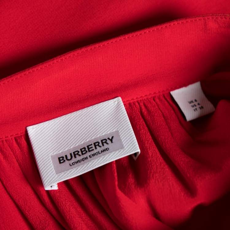 Pre Owned Burberry Red Silk Button Down Maxi Dress S