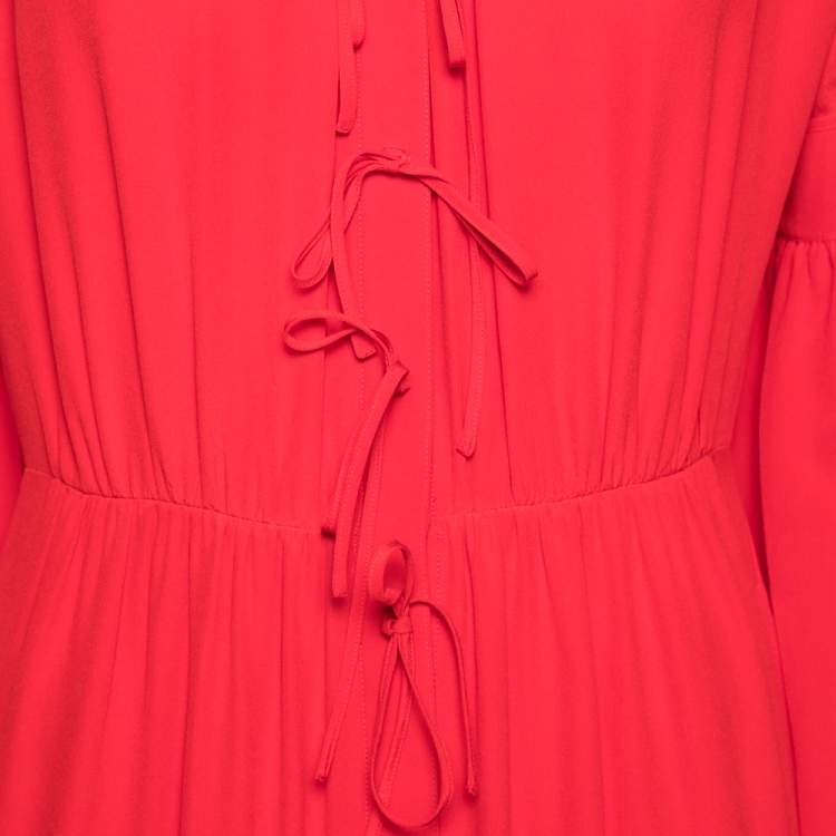 Pre Owned Burberry Red Silk Button Down Maxi Dress S