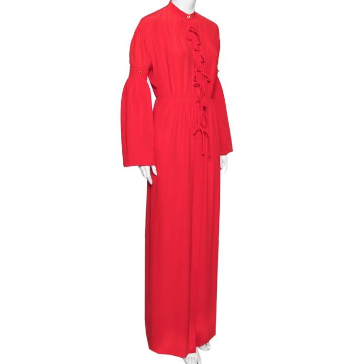 Pre Owned Burberry Red Silk Button Down Maxi Dress S 