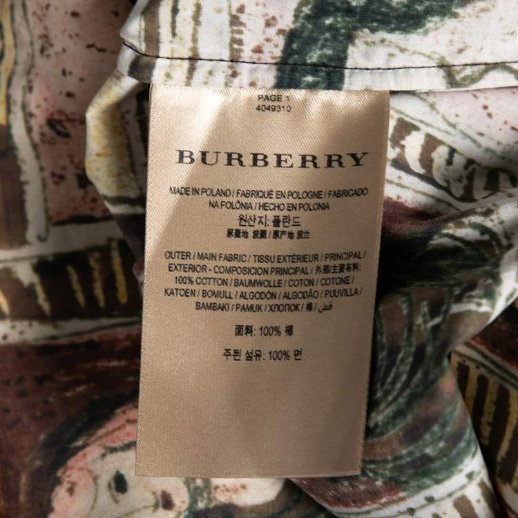 Pre Owned Burberry Umber Brown Printed Cotton Gerbera Off Shoulder Top L