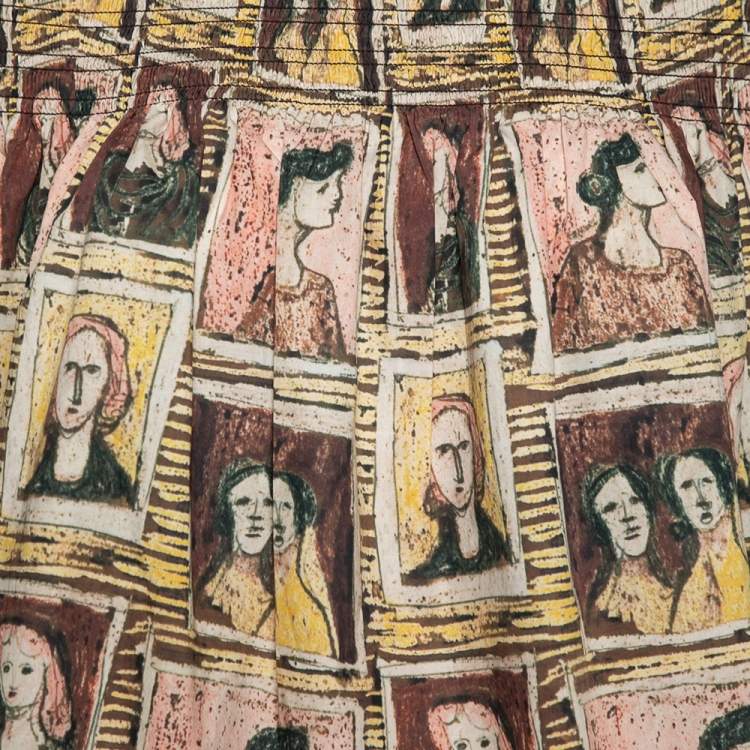 Pre Owned Burberry Umber Brown Printed Cotton Gerbera Off Shoulder Top L