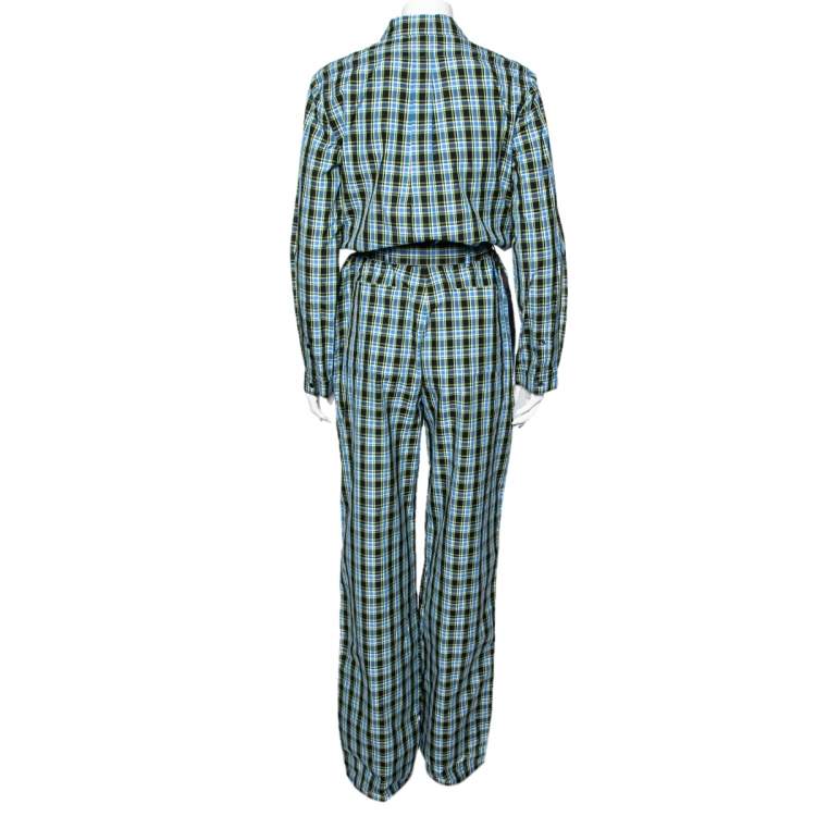 Pre Owned Burberry Blue Lampton Plaid Checked Cotton Belted Jumpsuit S