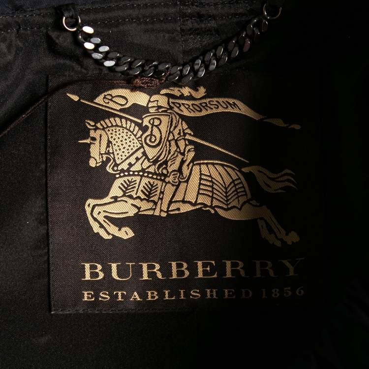 Pre Owned Burberry Navy Blue Synthetic Ruched Neckline Trench Coat M