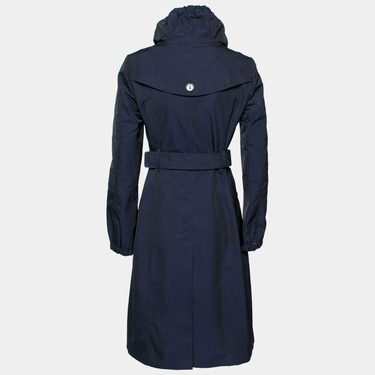 Pre Owned Burberry Navy Blue Synthetic Ruched Neckline Trench Coat M