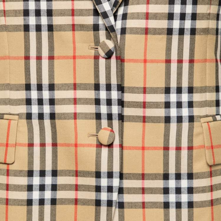Pre Owned Burberry Beige Vintage Check Wool Single Breasted Tailored Blazer M