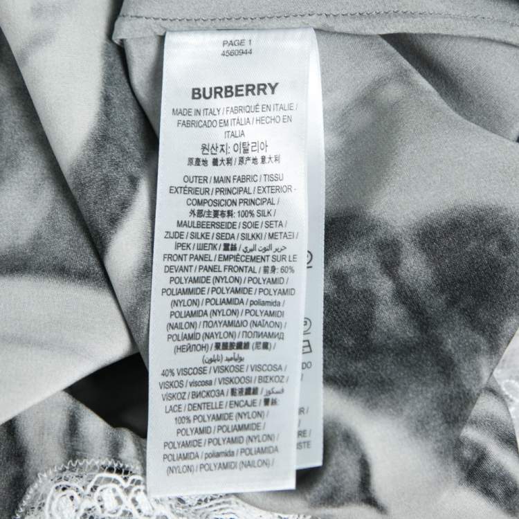 Pre Owned Burberry Grey Victorian Portrait Printed Silk & Lace Inset Slip Dress M