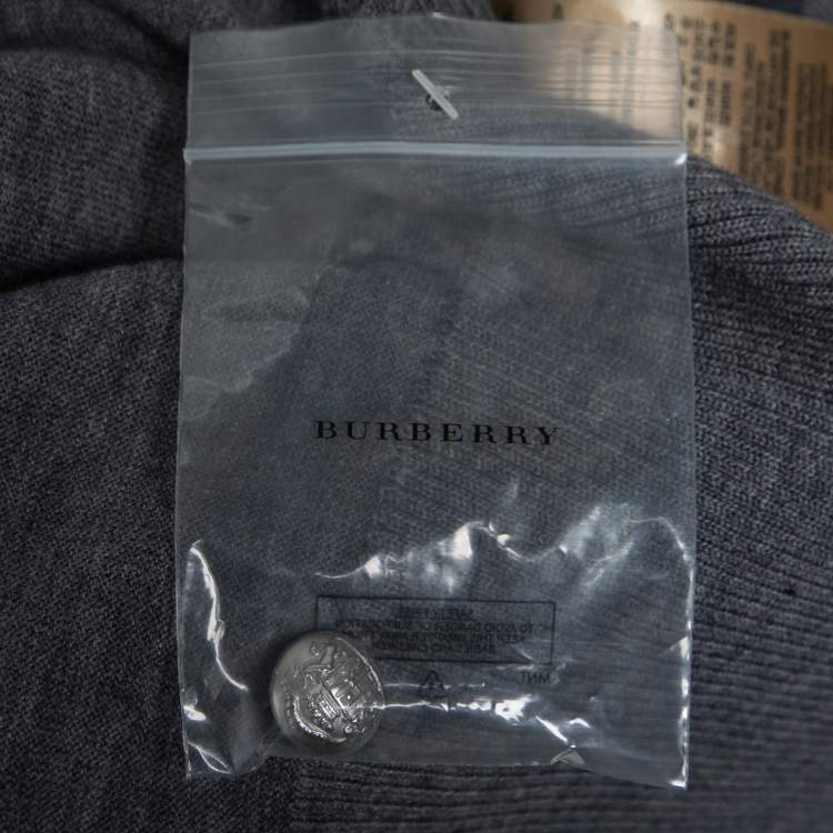 Pre Owned Burberry Grey Wool Ruffled Sleeve Button Front Cardigan L