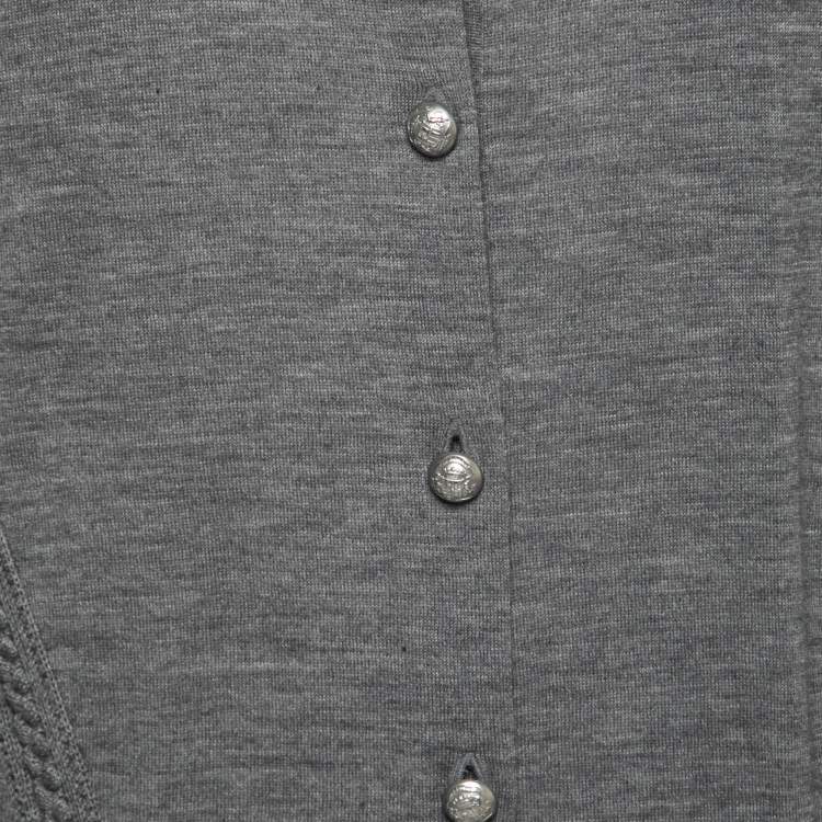 Pre Owned Burberry Grey Wool Ruffled Sleeve Button Front Cardigan L