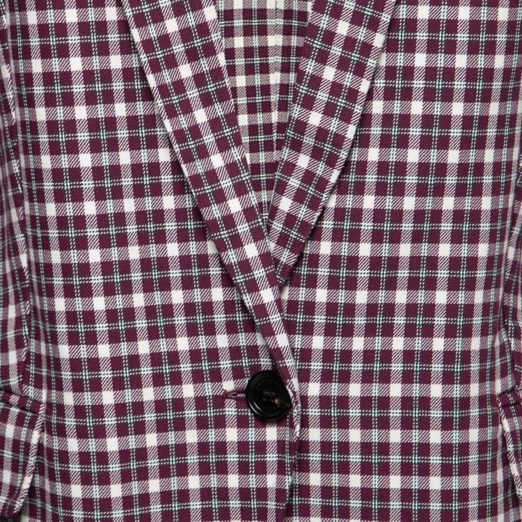Pre Owned Burberry Purple Check Patterned Cotton Single-Breasted Blazer S   