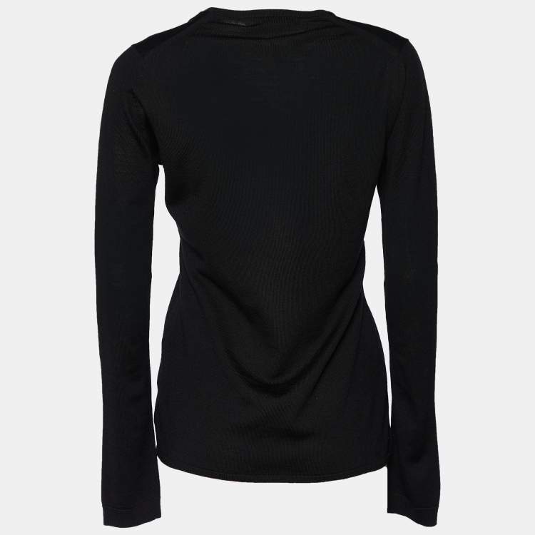 مملوكة مسبقًا Burberry Black Wool V-Neck Sweater M