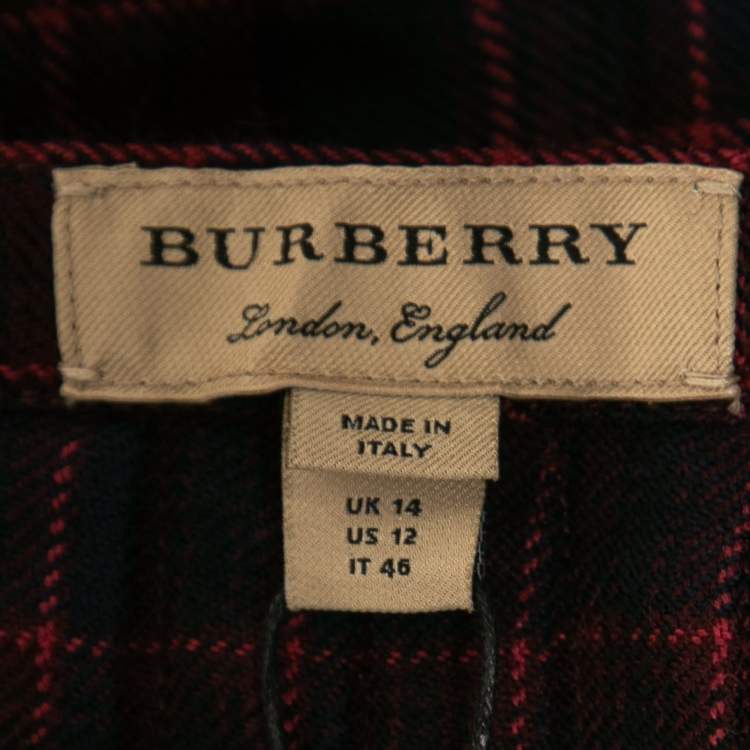 Pre Owned Burberry Blue & Pink Arroux Checked Pleated Wrap Midi Skirt L