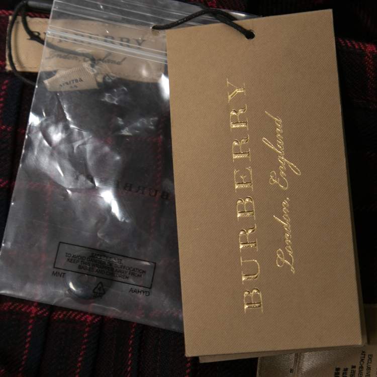 Pre Owned Burberry Blue & Pink Arroux Checked Pleated Wrap Midi Skirt L