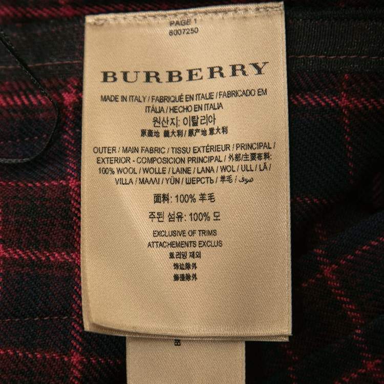 Pre Owned Burberry Blue & Pink Arroux Checked Pleated Wrap Midi Skirt L