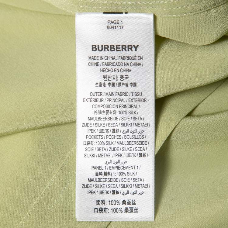 Pre Owned Burberry Green Silk Zip-Up Bowling Shirt S