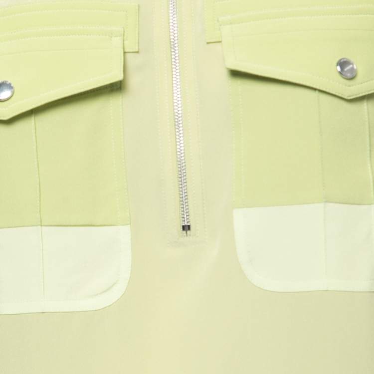 Pre Owned Burberry Green Silk Zip-Up Bowling Shirt S