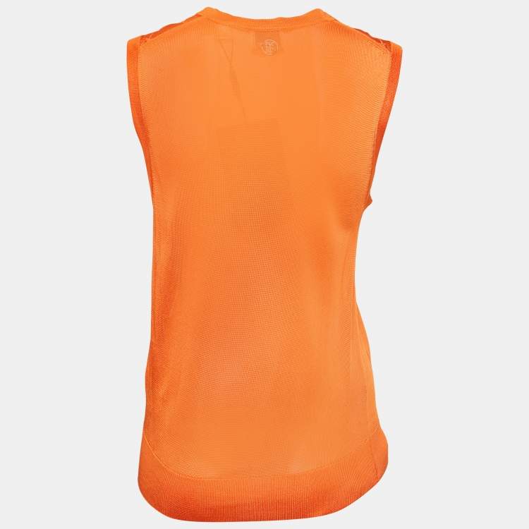 Pre Owned Burberry Orange Diamond Patterned Knit Sleeveless Top M
