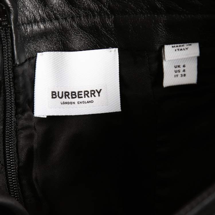Pre Owned Burberry Black Leather Step-Through Pencil Skirt S