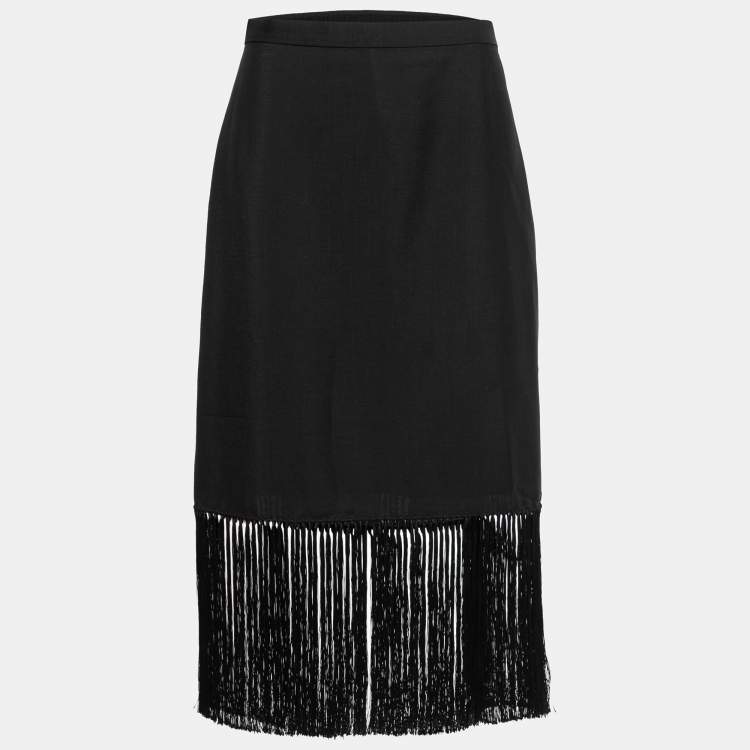 مملوكة مسبقًا Burberry Black Mohair & Wool Tassel Trim Midi Skirt M