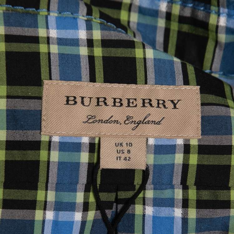 Pre Owned Burberry Blue Checked Cotton Lampton Belted Jumpsuit M